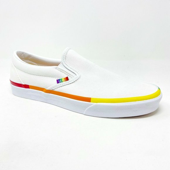 Vans Classic Slip On (Rainbow Foxing) True White LGBTQ Pride Womens Casual Shoes - Picture 2 of 5